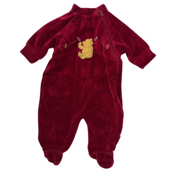 Vtg Disney Winnie The Pooh Footed One-Piece Sleeper Red Velour Baby 3M Embroider - Picture 1 of 8
